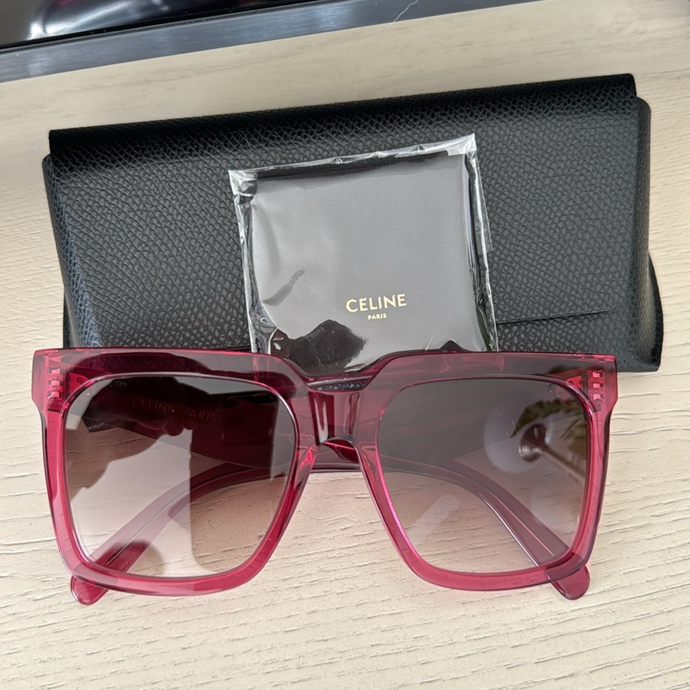 NEW🚨Celine Bold 3 Dots 55MM Oversized Square Sunglasses Shiny Violet/Gradient